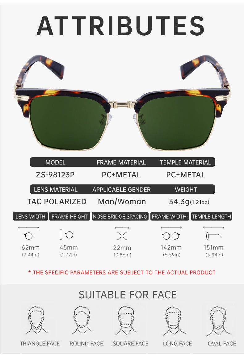 European and American New Retro Polarized Eyebrow Frame Sunglasses Men's Square Frame Sunglasses Men's Glasses Wholesale sunglasses