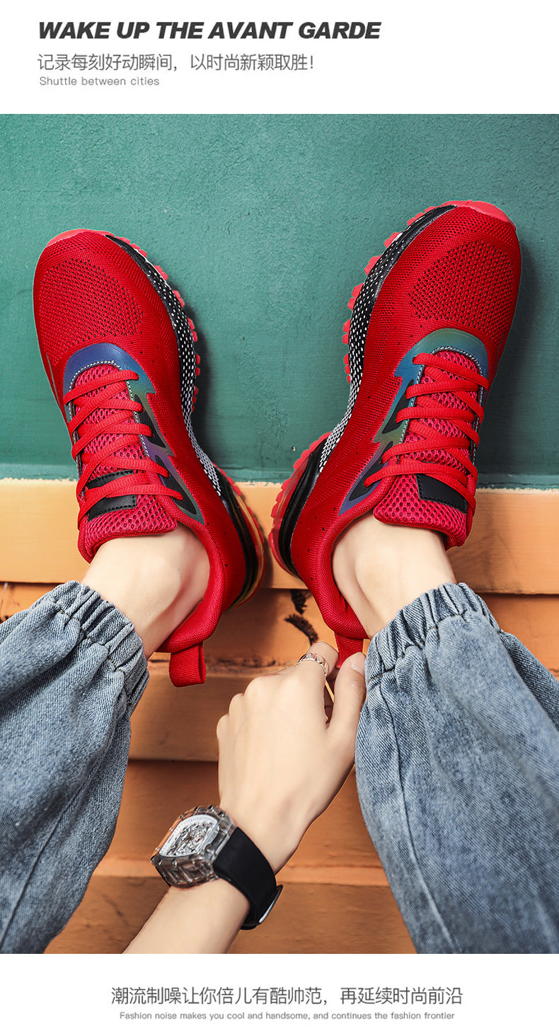 Men's Sports Casual Shoes Marathon Extra Large Size Cushion Shoes Flyknit Four Seasons Rubber Wear-resistant Non-slip Sports Shoes