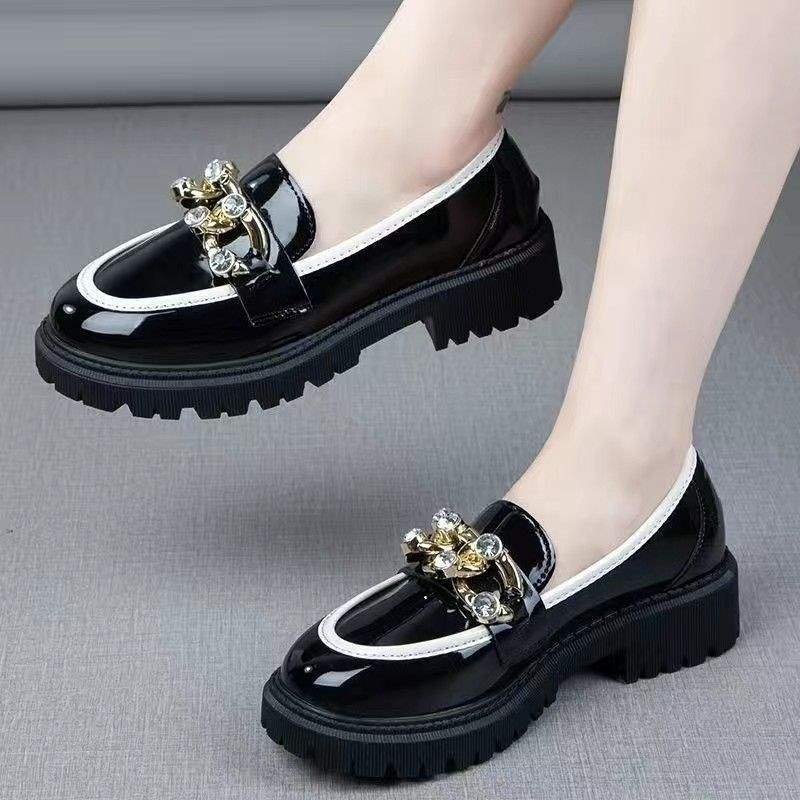 Women's Brand Single Shoes2025New versatile soft-soled slip-on loafers British style round toe shoes
