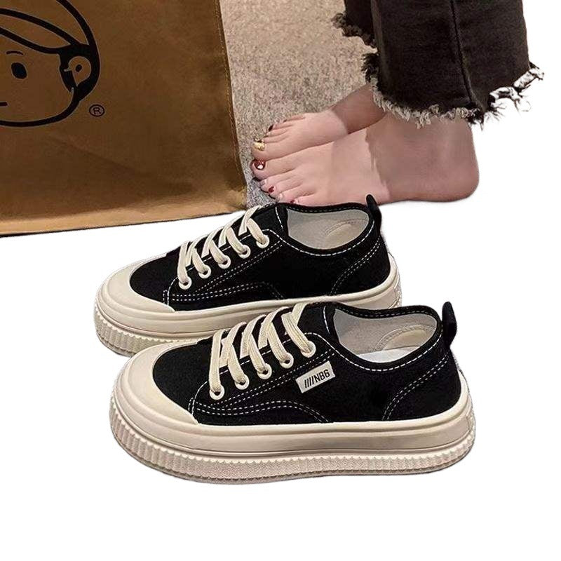 Yuechen Thick-Soled Canvas Shoes for Women, Versatile Breathable White Sneakers2025Spring and summer niche casual sneakers