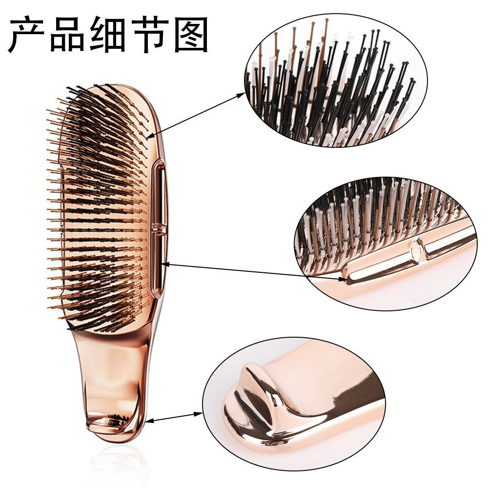 Cross-Border Meridian Fluffy Scalp Cleaning Care Comb High Low Comb Teeth Dry Wet Dual-Use Smooth Hair Fine Needle Electroplated Massage Comb