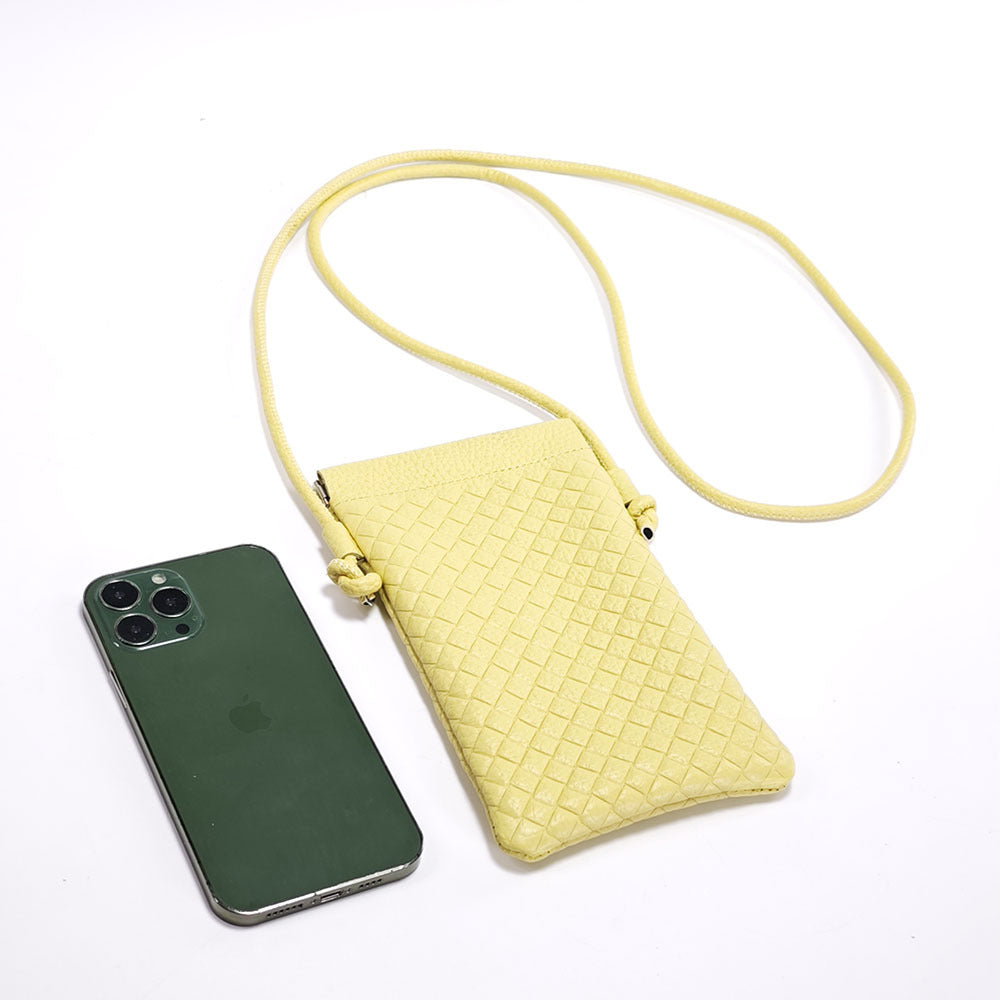 Genuine Leather Phone Bag for Women, Crossbody Small Bag, New Woven Pattern Vertical Style, Lightweight Mini Cowhide Walking Bag