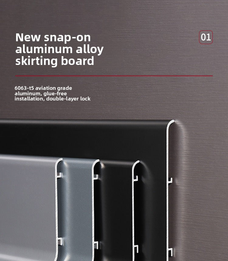 Aluminum alloy skirting board, ultra-thin snap-on minimalist corner trim6cm8cm Metal stainless steel ultra-narrow baseboard