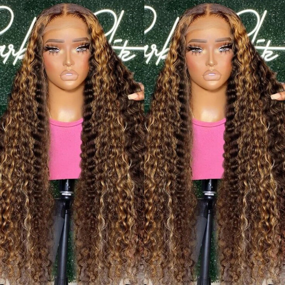 Cross-Border Hot-Selling Forehead Lace Hand-Crocheted Long Curly Wig Hairpiece Lace Front Curly Wig