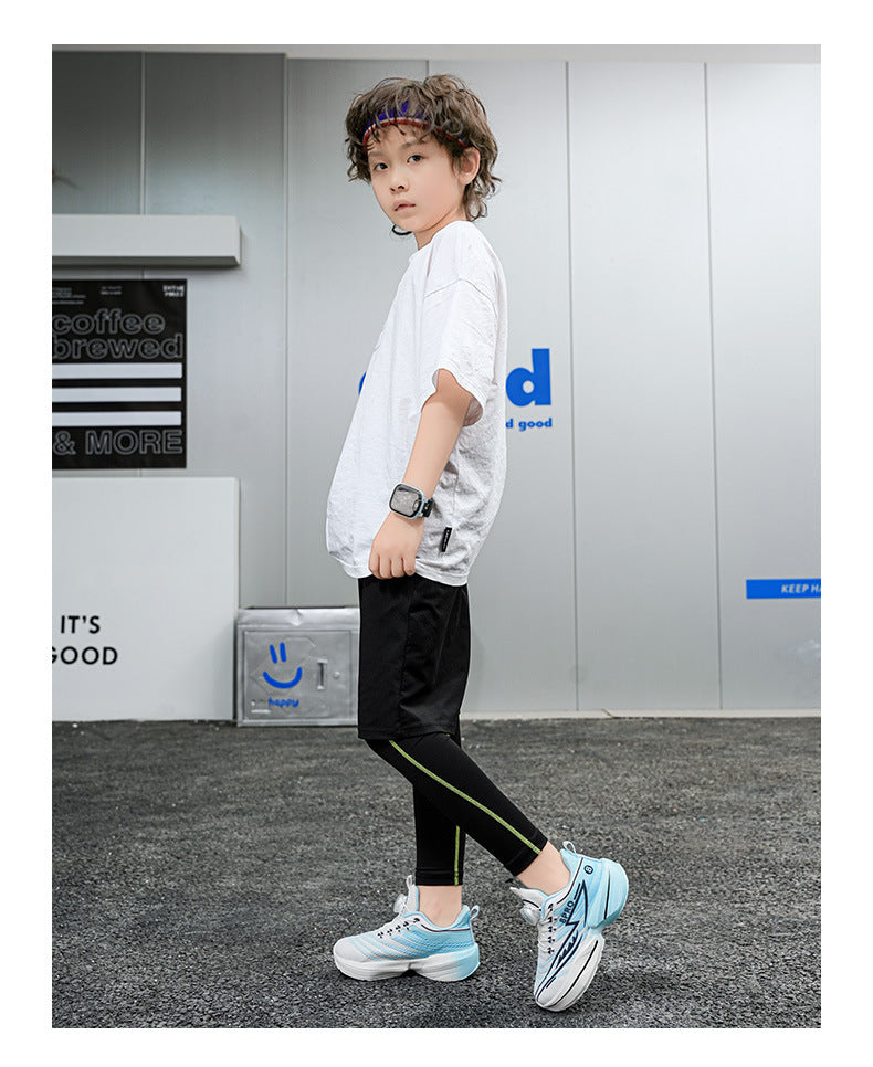 2025New Mesh Breathable Rotating Button Children's Shoes Student Training Running Shoes Red Rabbit Children's Mandarin Duck Sports Shoes