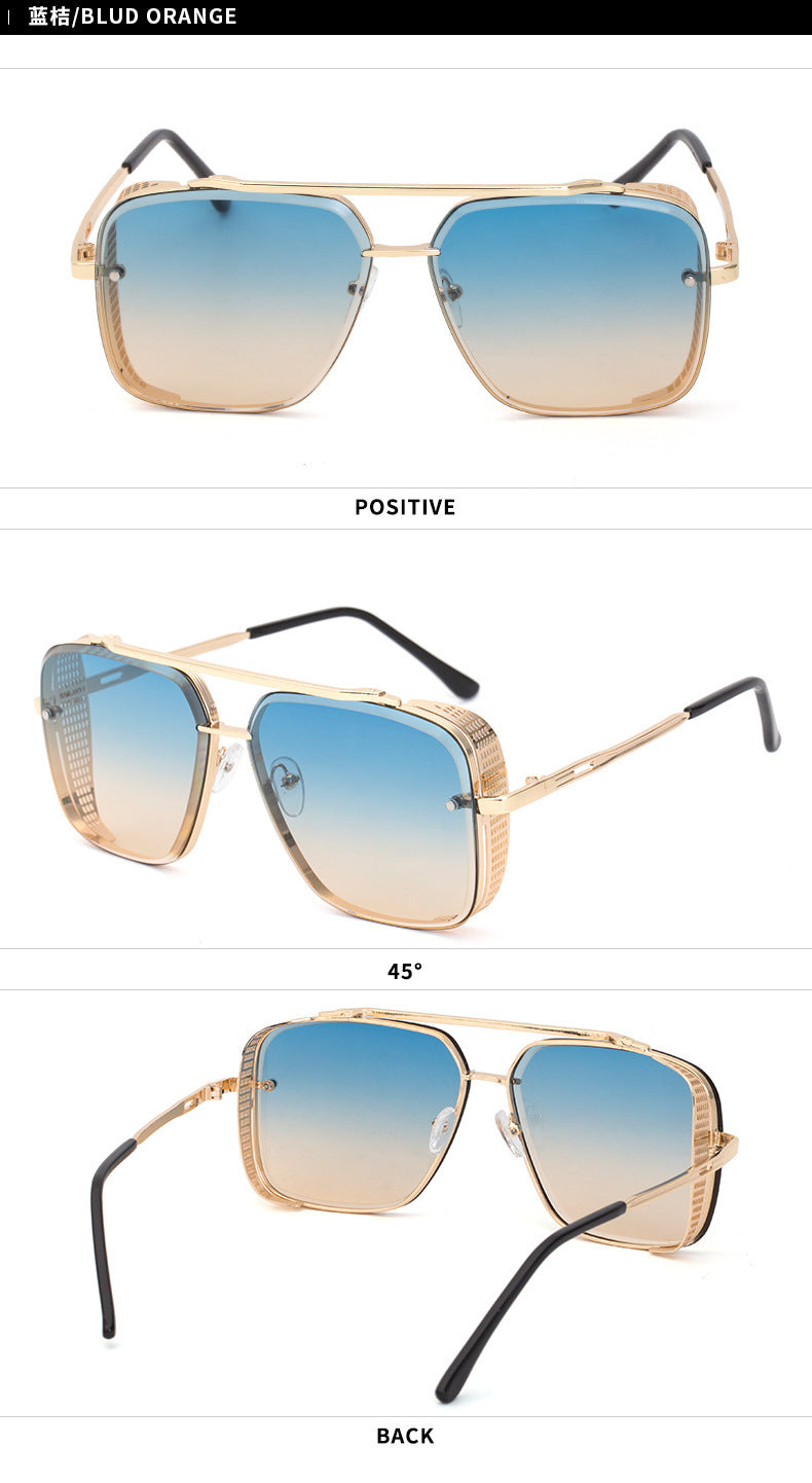 Steampunk Style Hollow Square Frame Double Bridge Sunglasses for Men Steampunk Sunglasses for Women European and American sunglasses