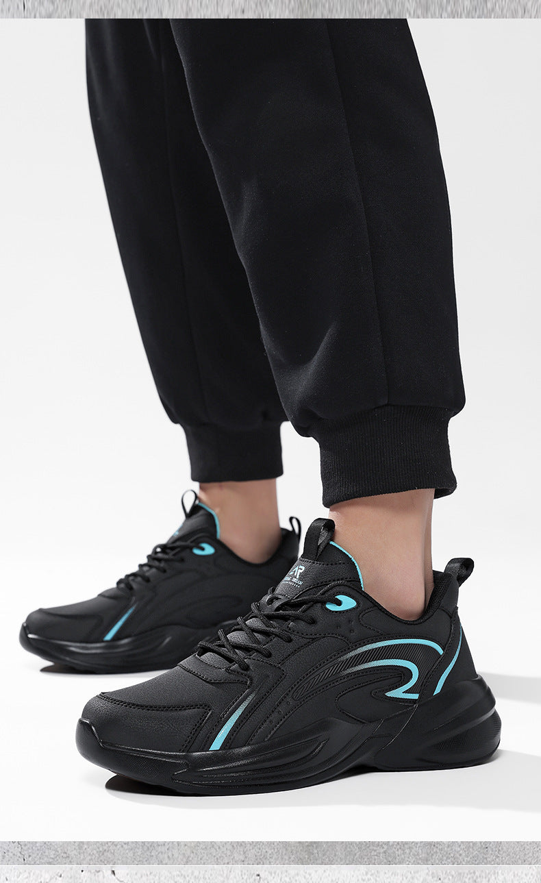 Autumn New Trend Retro Thick-Soled Height-Increasing Dad Shoes Leather Fashion Men's Shoes Wear-Resistant Non-Slip Casual Sports Shoes