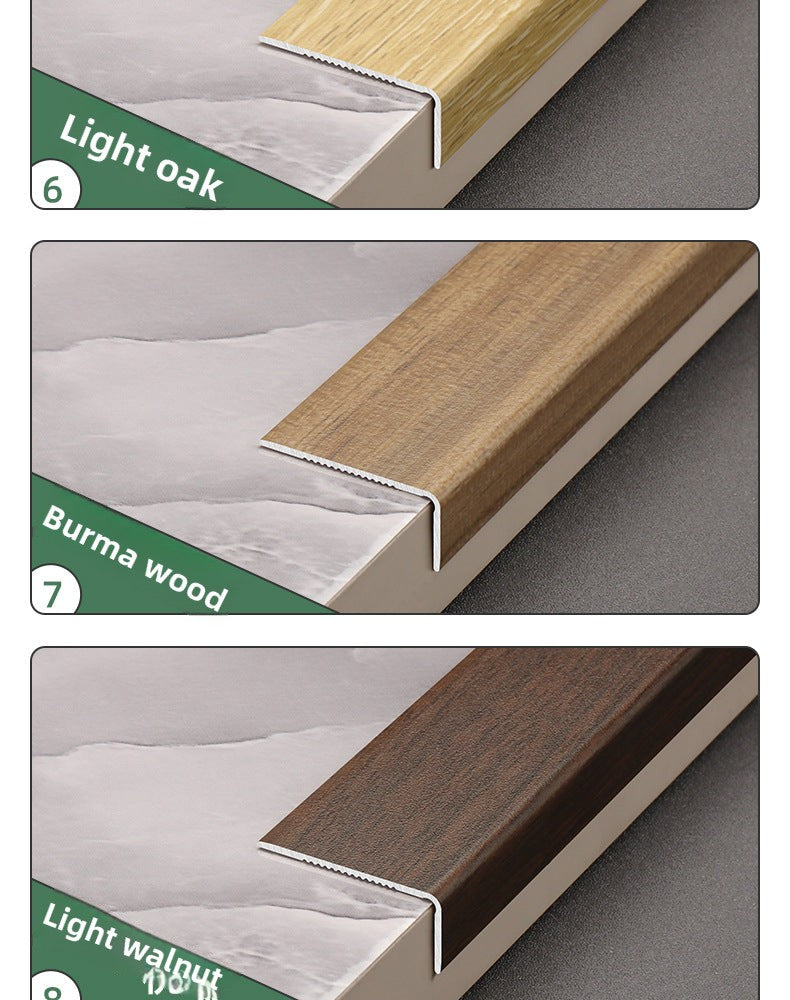 Aluminum alloy wood grain L Edge trim for wooden flooring at right angles7Decorative tile edge trim with embossed pattern for exterior corners
