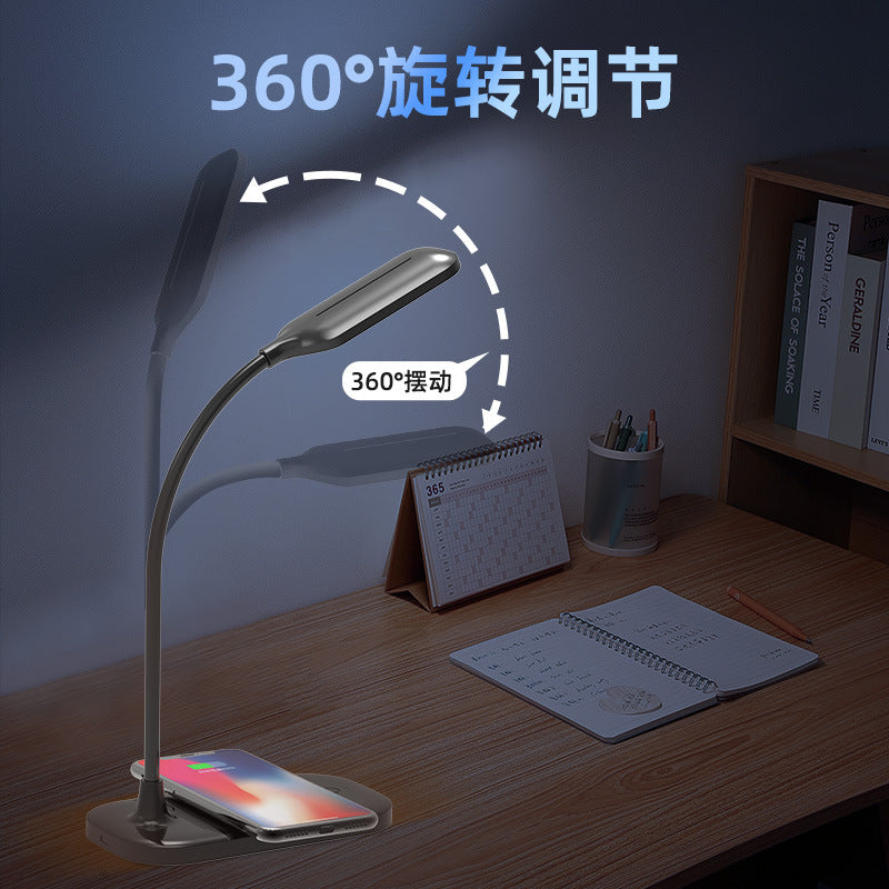 Multifunctional Desk Lamp for Bedroom and Office, Reading Desk Lamp with Three-Level Smart Adjustment, Wireless Charging for Mobile Phones, Eye Protection Desk Lamp