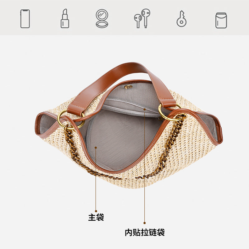 Straw Bag Large Capacity Fashion Women's Bag New Handmade Woven Tote Bag Vacation Style Beach Women's Bag