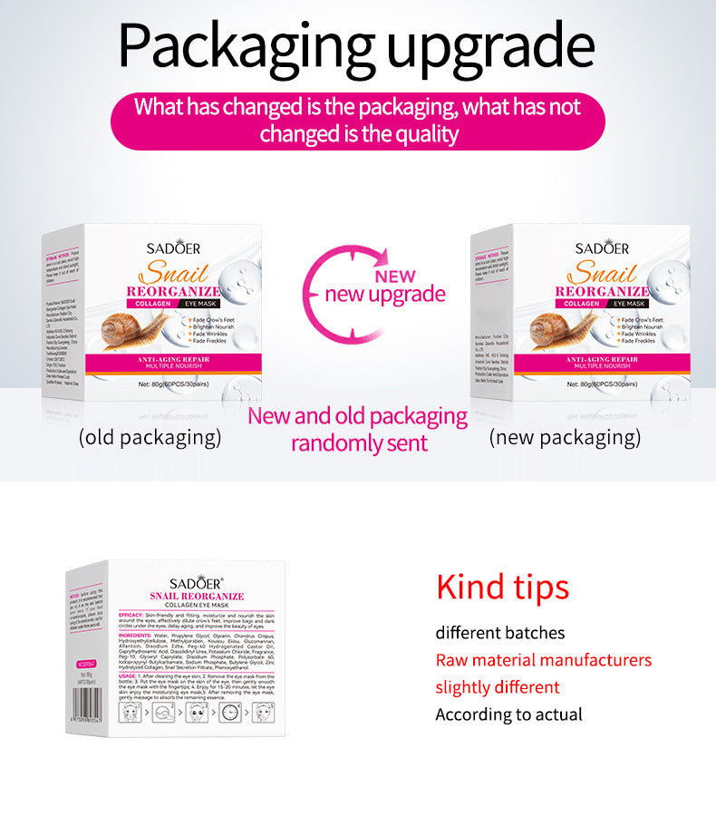 SADOER蜗牛眼膜胶原蛋白改善黑眼圈、眼纹和眼袋，跨境批发