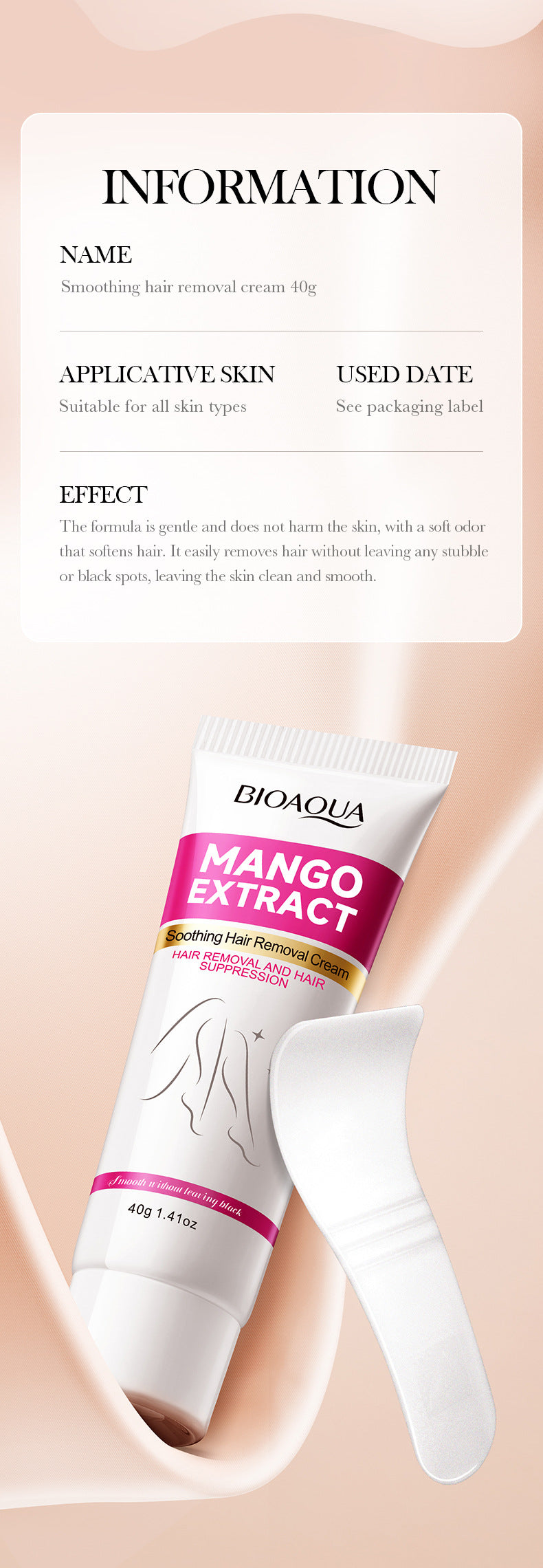 Full English Mango Soothing Hair Removal Cream40g BIOAOUA Non-irritating Underarm Hair Removal Cream  Wholesale