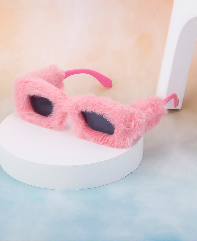 Fashion Plush Square Frame Sunglasses for Women Winter Full Coverage Sunglasses Wholesale Same Style for Women sunglasses