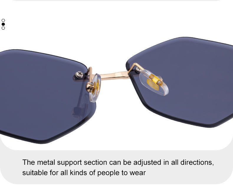 2025New European and American Fashion Frameless Sunglasses for Women with Metal Temples Trendy Outdoor Street Style Sunglasses for Women