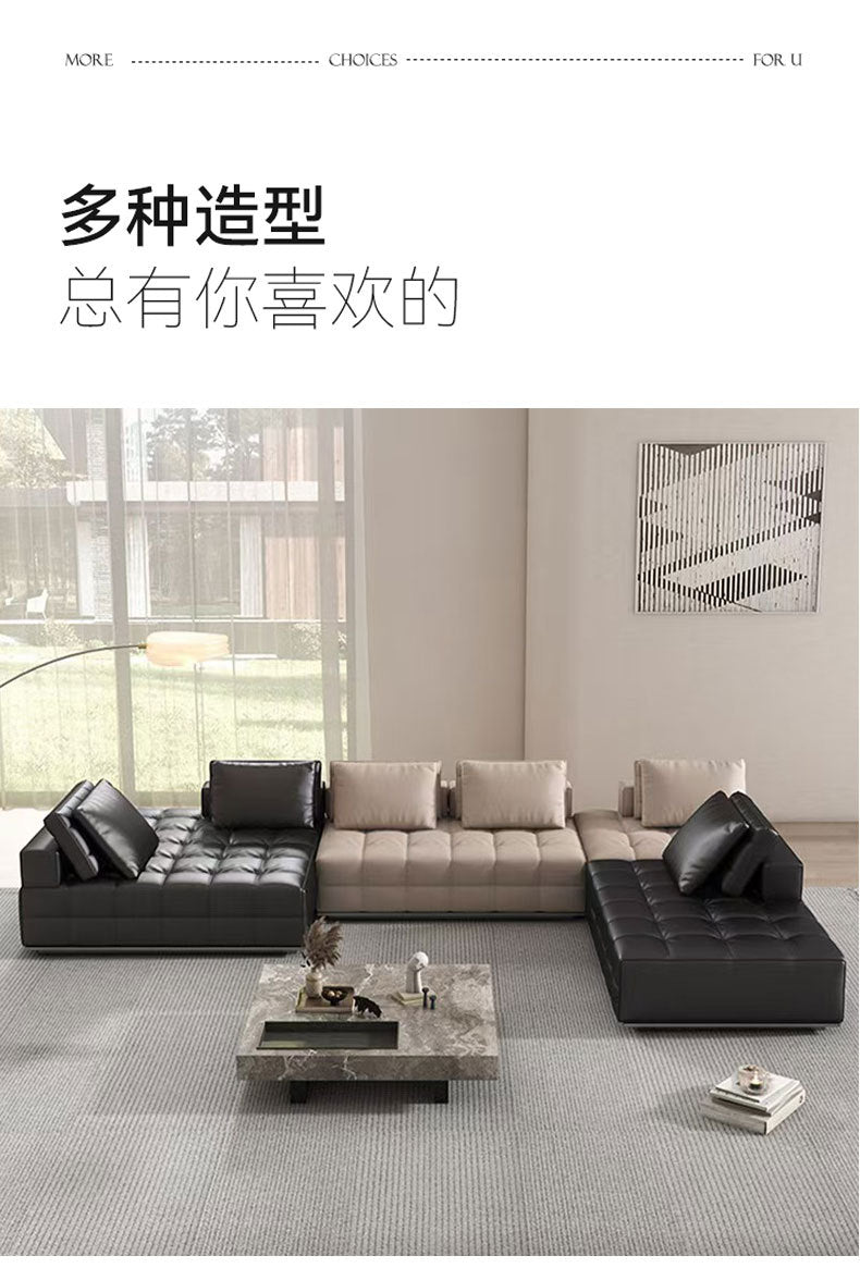 Lawrence Genuine Leather Sofa Italian Minimalist Style for Small and Large Apartments, Villas, and Clients, Corner Sofa, Modern Straight Row Leather Sofa Shipping and tax not included