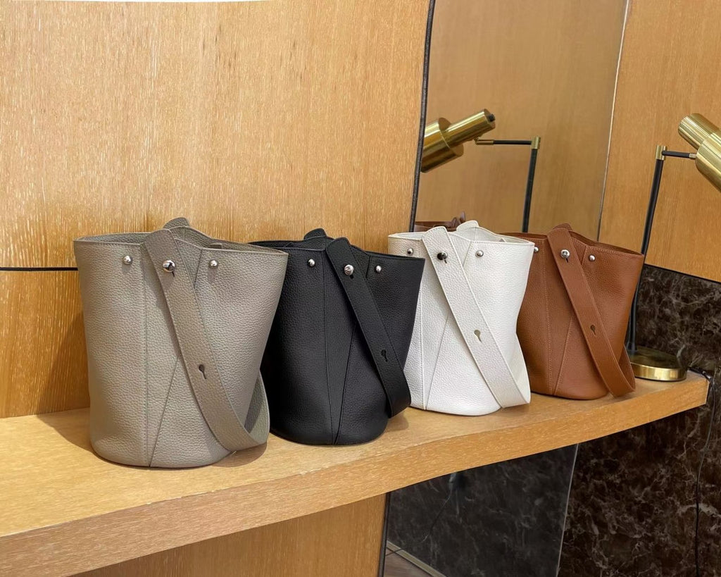 Guangzhou Genuine Leather Women's Bag Large Capacity Tote Bag Top Layer Cowhide Bucket Bag Handheld Shoulder Crossbody Bag Trendy