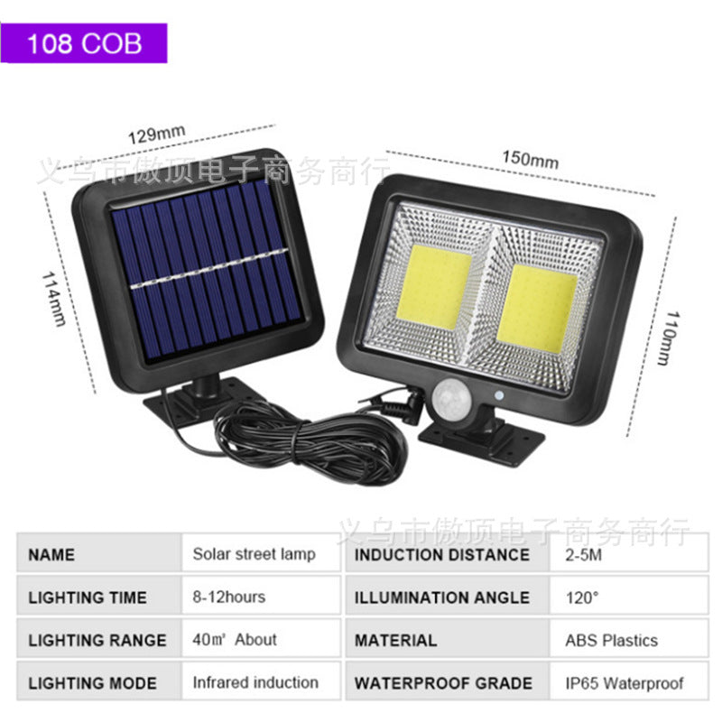 Outdoor Solar Human Body120COB Split Sensor Light100COB Garden lamp 56LED Wall lamp with remote control