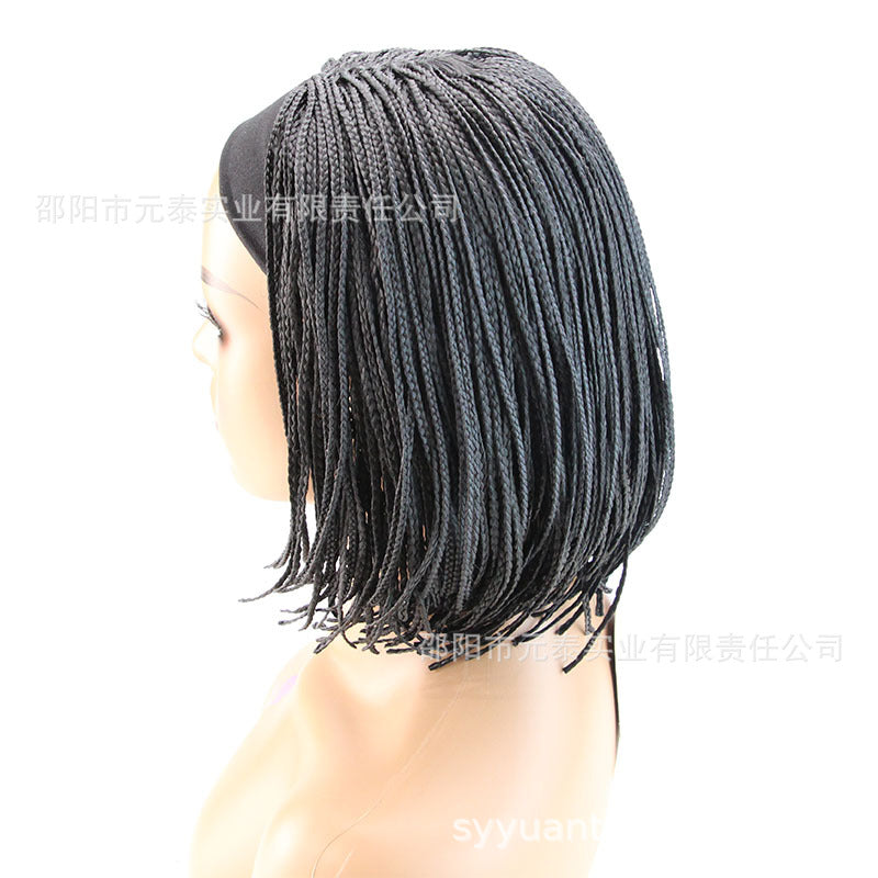 Hairband Small Braids Wig European and American Style Women's Small Curly Synthetic Hair Wig African Drawstring Braids Short Hair Trendy Short Hair
