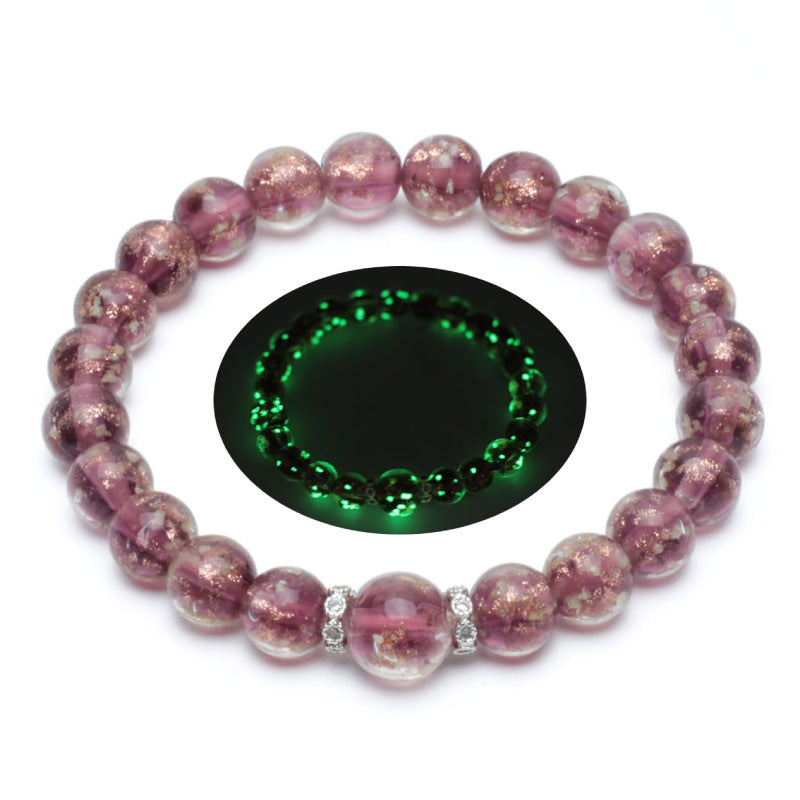Luminous Gold Sand Bracelet for Women, High-End Feel, Gift for Best Friend, Fluorescent Bracelet8mm Beaded Luminous Glass Bracelet