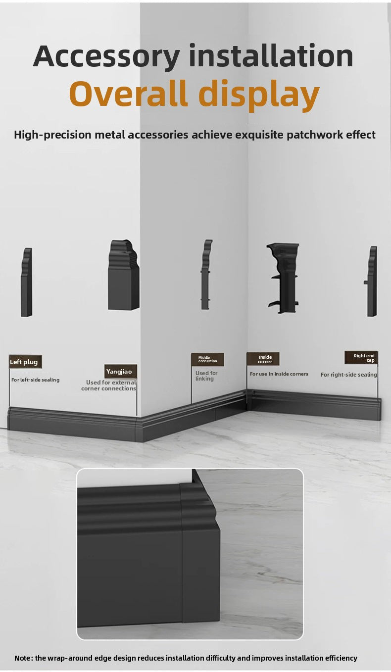Aluminum alloy skirting board7cm Ultra-narrow double-layer snap-on skirting board, ultra-thin self-adhesive metal aluminum alloy baseboard