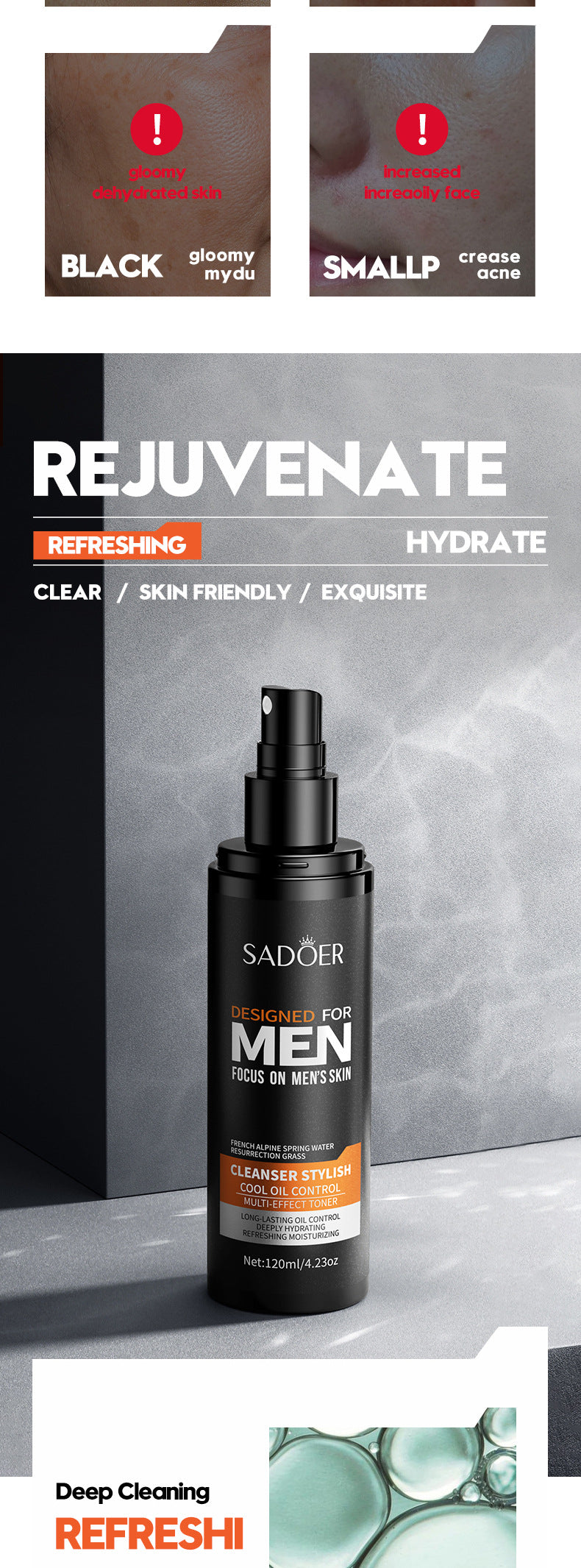 Men's lotion SADOER Cool and Refreshing Men's Vaseline Hydrating Toner Lotion Cross-Border Wholesale