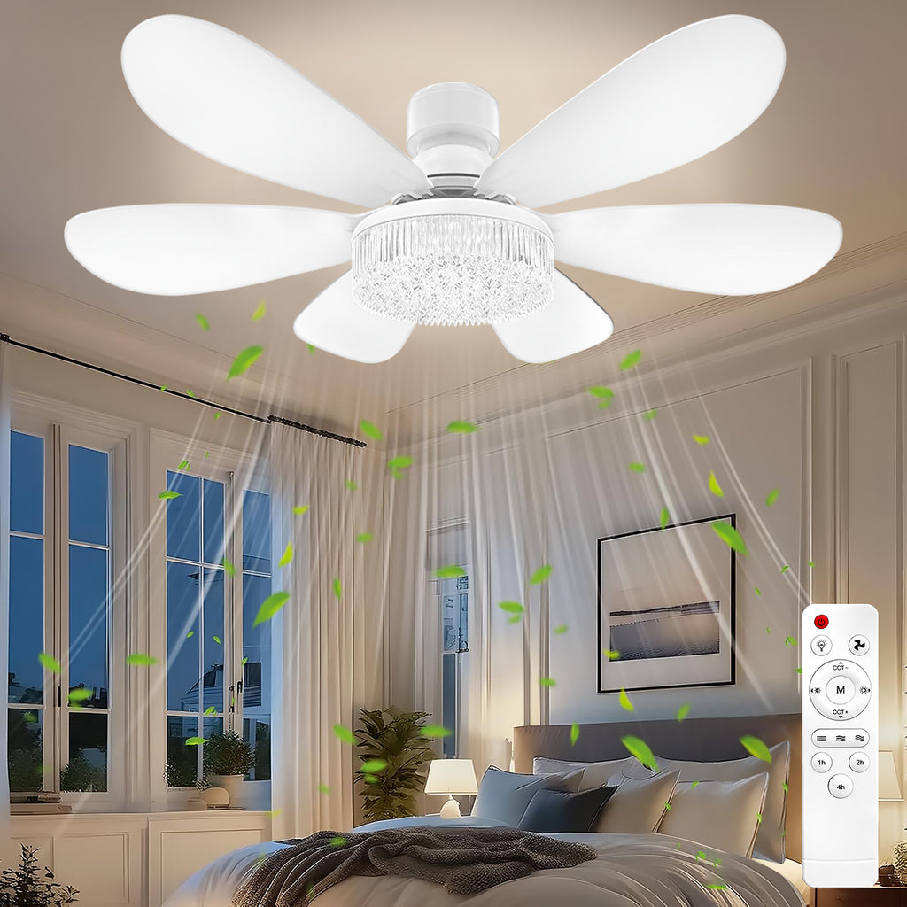 40W Crystal Fan Light Ceiling Fan Light Flower-Shaped Fan Light Living Room Ceiling Fan Light Simple Detachable Fan Blade Light Colorful