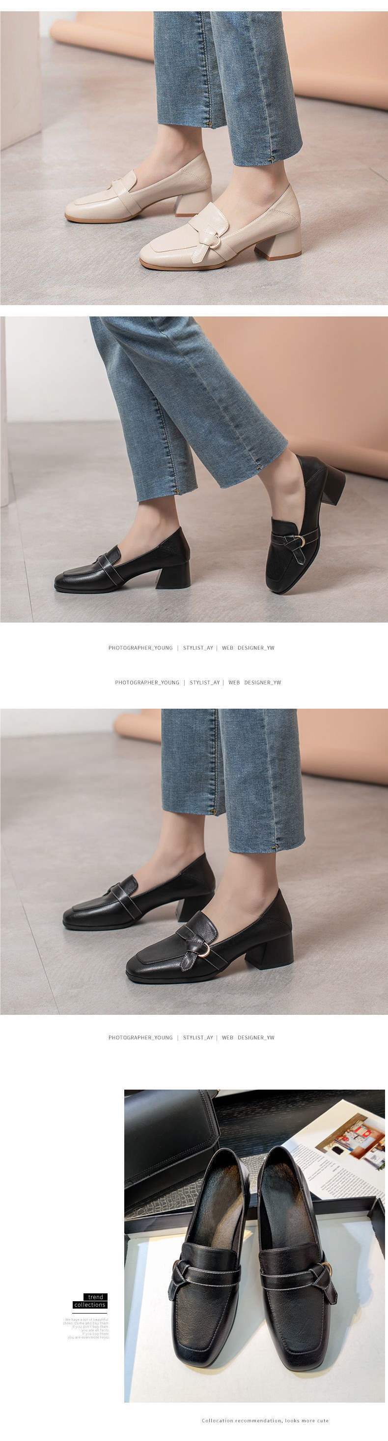 Internet Celebrity Women's Shoes2025Spring New Versatile Square Toe Loafers Chunky Heel Slip-On Two-Way Wear Single Shoes