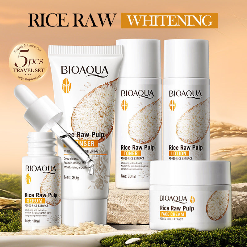 Rice Puree Whitening Travel Five-Piece Set BIOAOUA Cleansing and Moisturizing Set  Wholesale