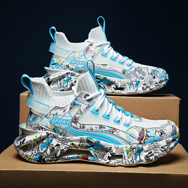 2025New Fashion Casual Sports Shoes Shock Absorption Height Increasing Versatile Trendy Shoes Flyknit Camouflage Blade Shoes Dropshipping