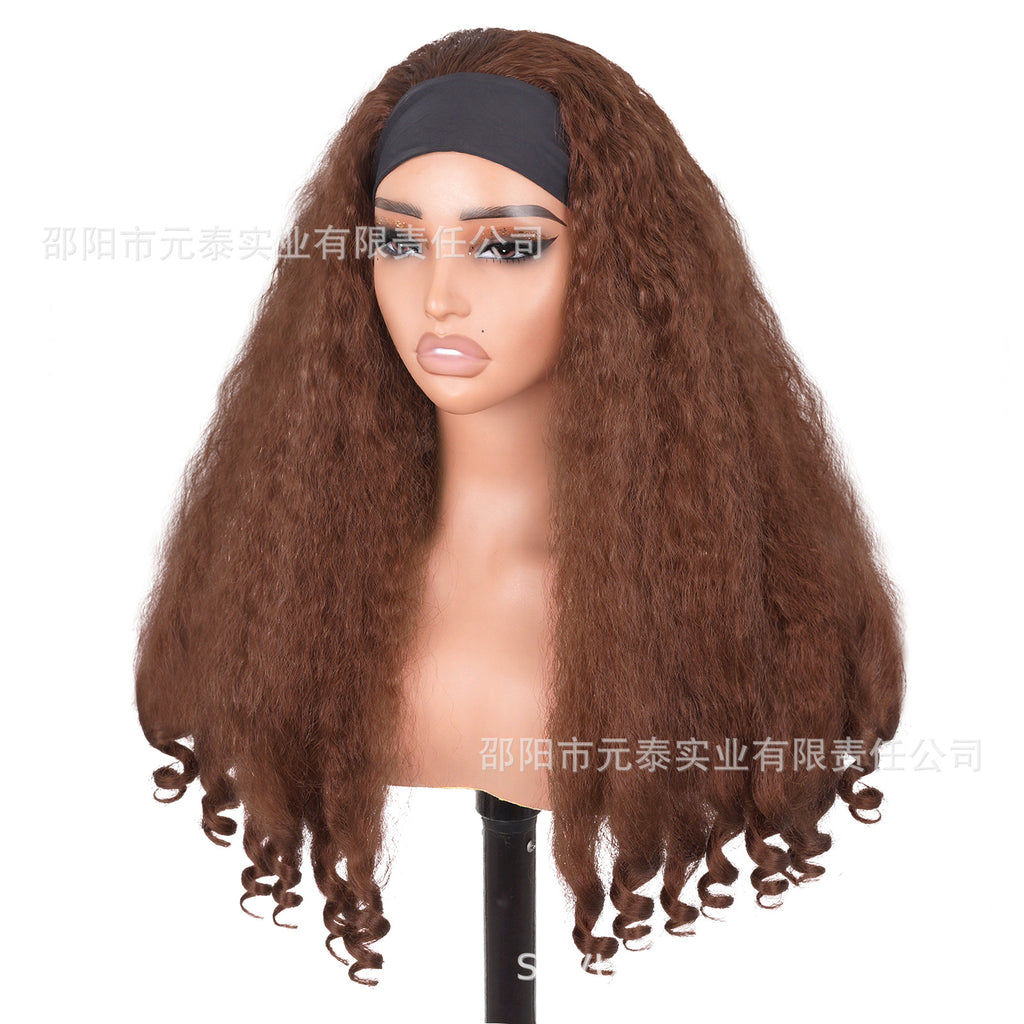 Africa YAKI Curly End Curly Hair Synthetic Wig V The top of the model is hollowed out