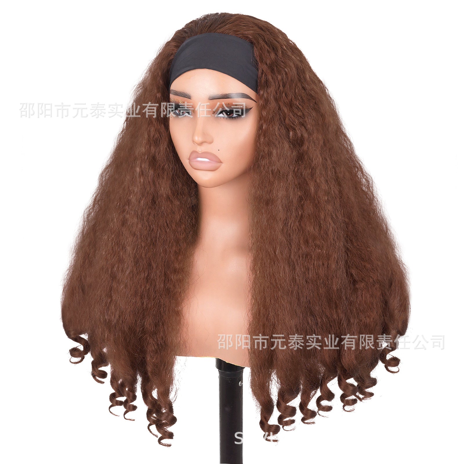 Africa YAKI Curly End Curly Hair Synthetic Wig V The top of the model is hollowed out