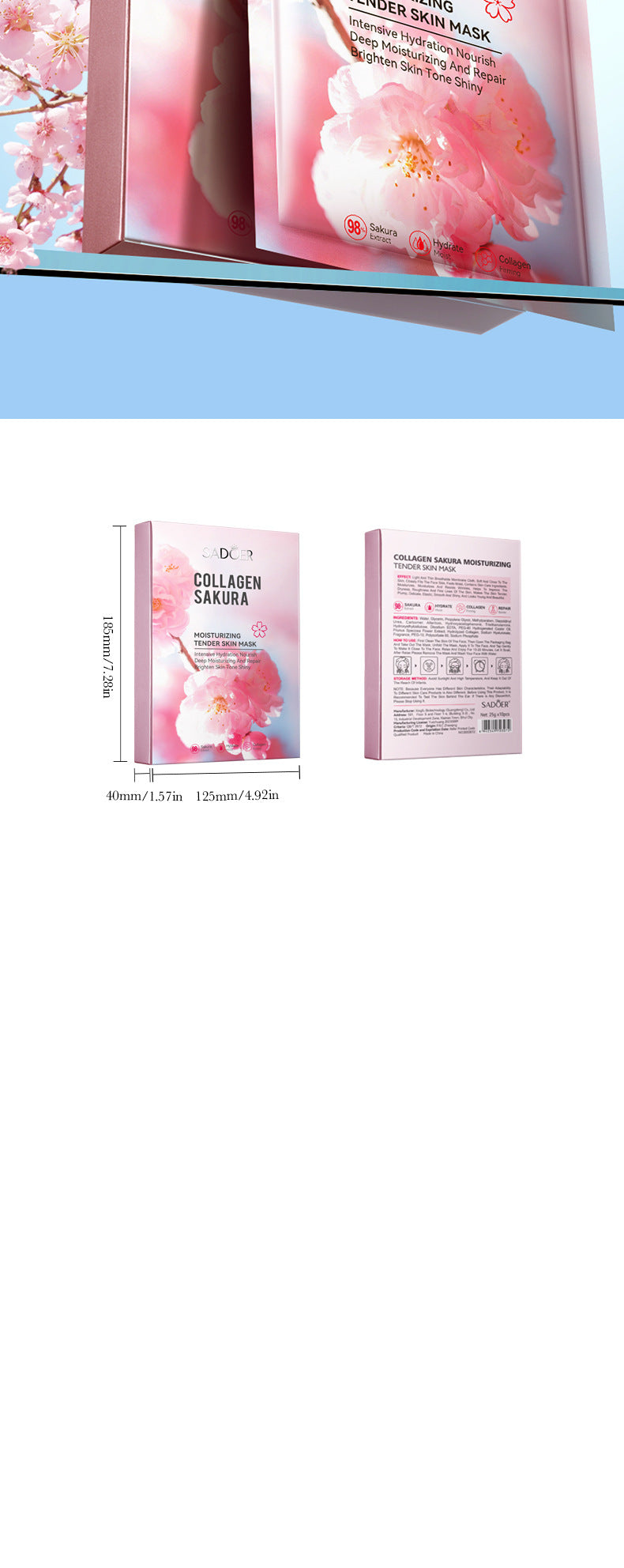 Sakura Mask Box SADOER Collagen Moisturizing Rejuvenating Hydrating Mask Cross-Border Wholesale