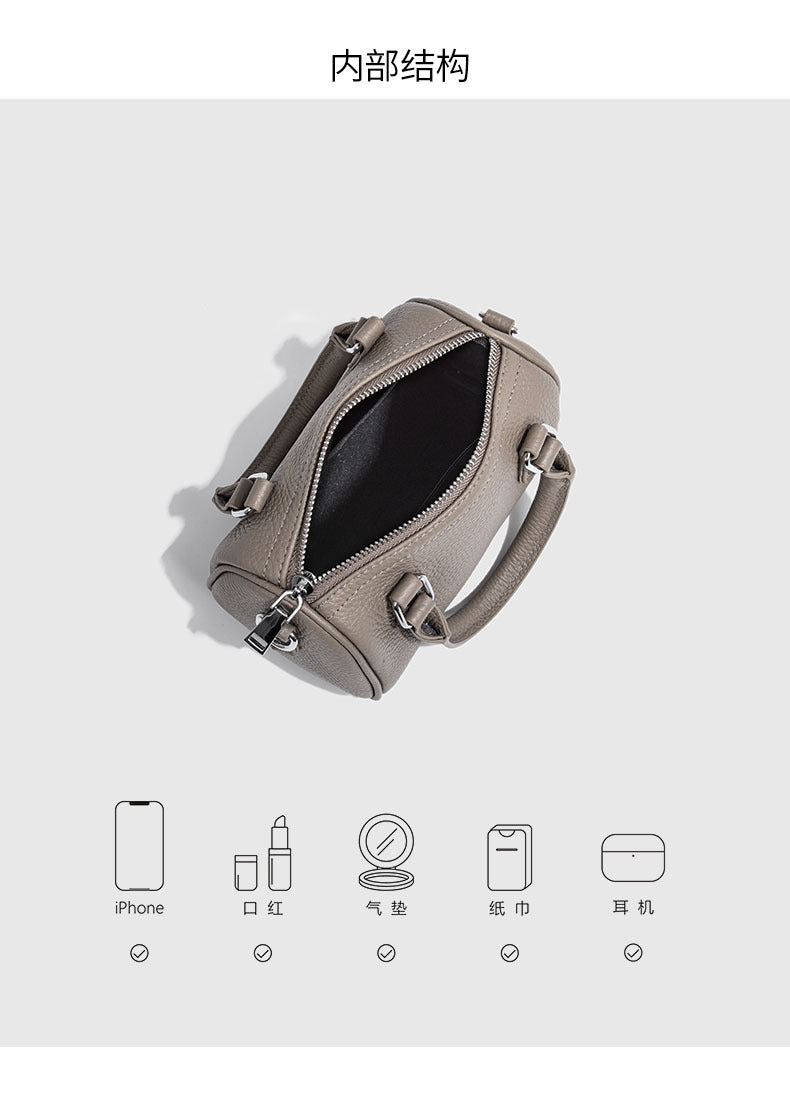 Guangzhou High-Quality Texture Genuine Leather Boston Pillow Bag for Women2024New first-layer cowhide handbag and crossbody bag