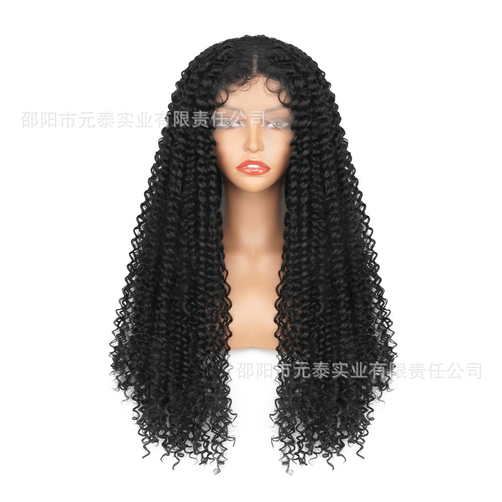 13X4X1Small Front Lace Wig African Small Curly Hair Synthetic Wig Corn Silk Curly Wig Cross-Border Hot Sale