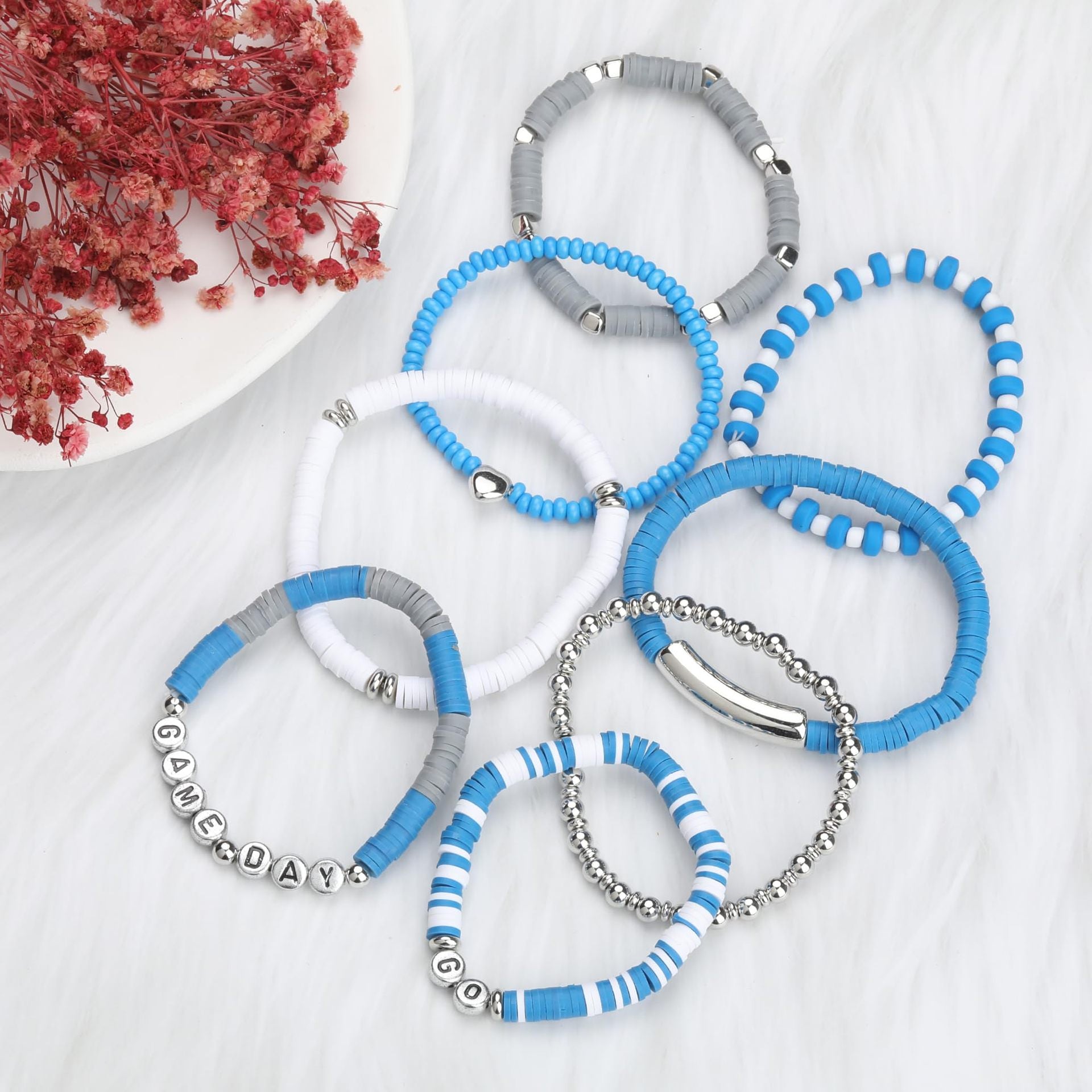 Game Day Soft Clay Bracelet Set Multi-layer Stackable Elastic Bracelet Super Bowl Game Day Football Bracelet