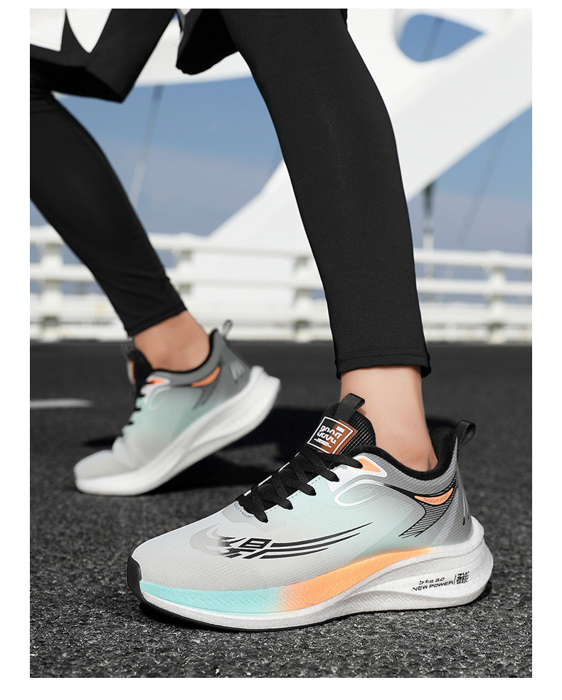 2025Winter New Leather Waterproof Couple Sports Shoes Popcorn Carbon Plate Fleece Lined Thickened Soft Sole Running Shoes