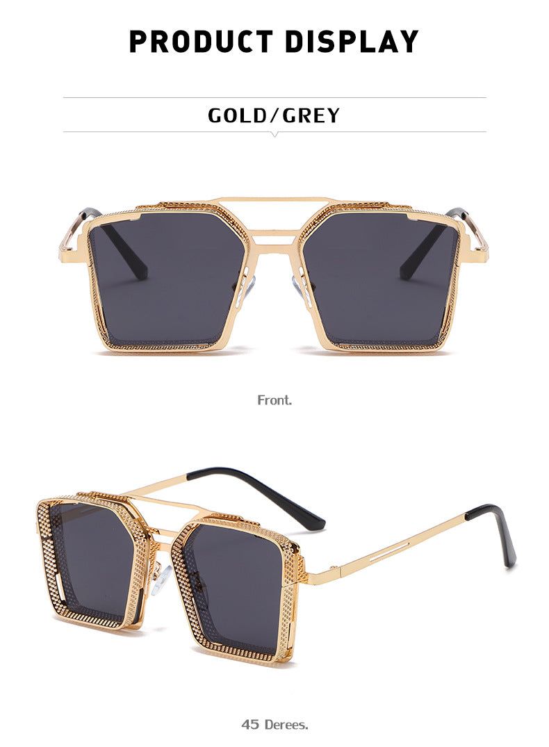 Vintage Steampunk Sunglasses for Men Metal Hollow Square Frame Sunglasses Men's Trendy Glasses sunglasses