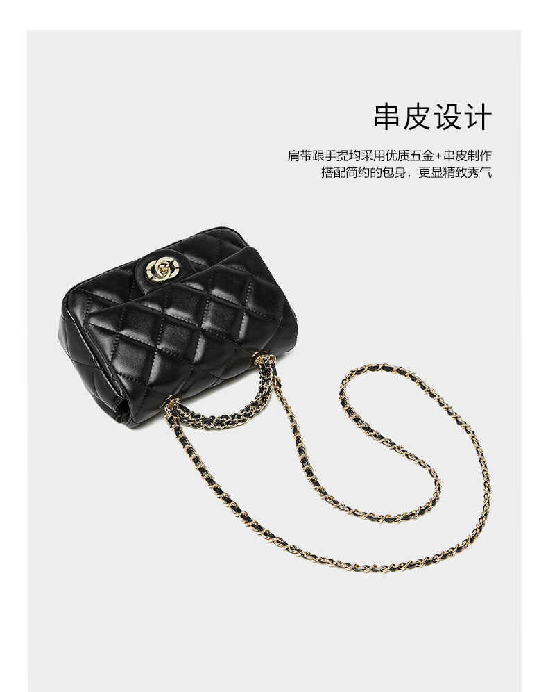 European and American Style Small Chanel-Style Quilted Chain Bag for Women, Simple Fashionable Women's Bag, Versatile Light Luxury Handbag, Shoulder Bag, Crossbody Bag, Genuine Leather