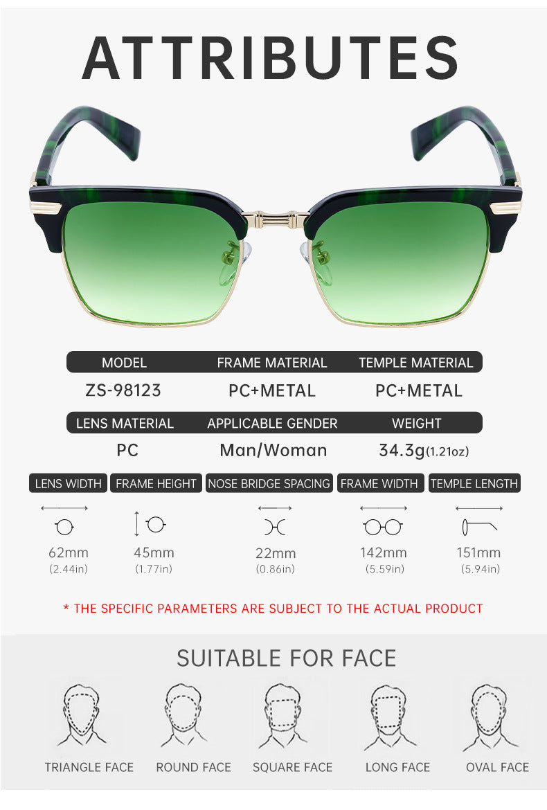 New Retro Square Frame Sunglasses Unisex Eyebrow Frame UV Protection Sunglasses Double Bridge Glasses shades