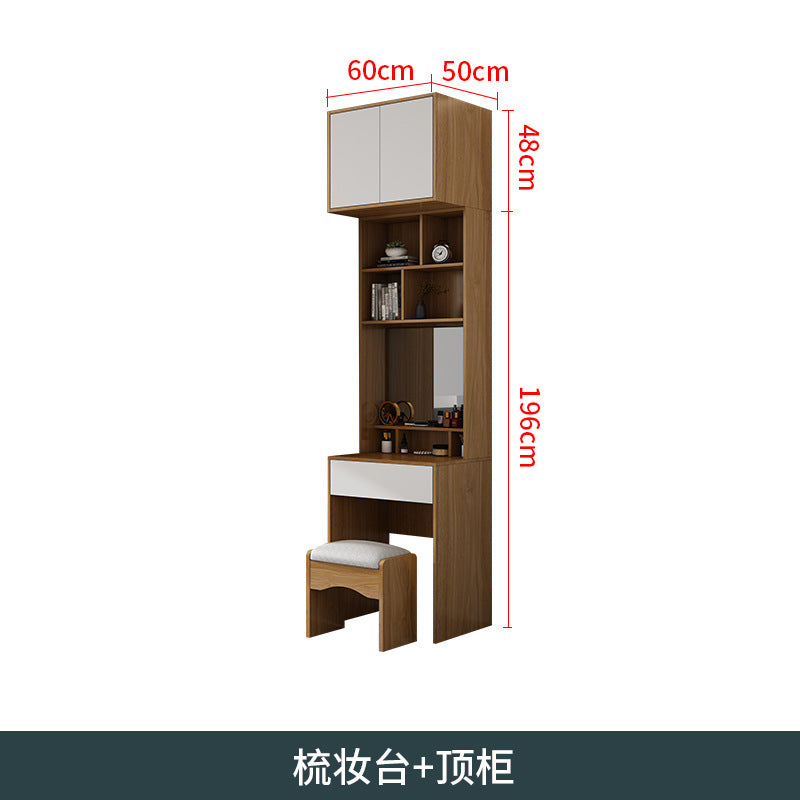 Natural Wood Color Cream Style Wardrobe with Flat Doors for Bedroom, Comes with Small Dressing Table, Freely Combinable Storage Cabinet