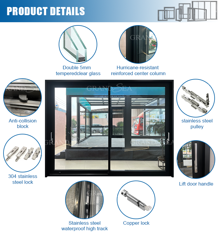 Hurricane Resistant Thermal Insulation Double Glazed Modern Exterior Door Modern Design Aluminum Lowe Glass Sliding Door