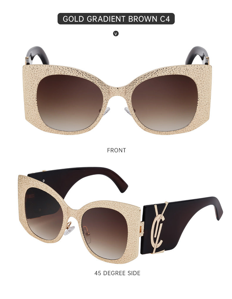 2025New Style Personality Wide Mirror Leg Sunglasses European and American Fashion Sunglasses for Women High-end Large Frame Outdoor Street Shooting Glasses