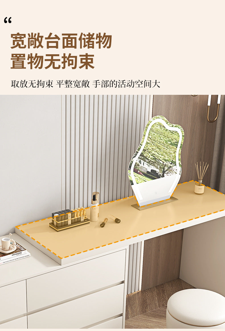 Khaki Gray Solid Wood Dressing Table Bedroom Makeup Cabinet Room Master Bedroom Makeup Mirror Makeup Table Small Apartment Internet Celebrity Makeup