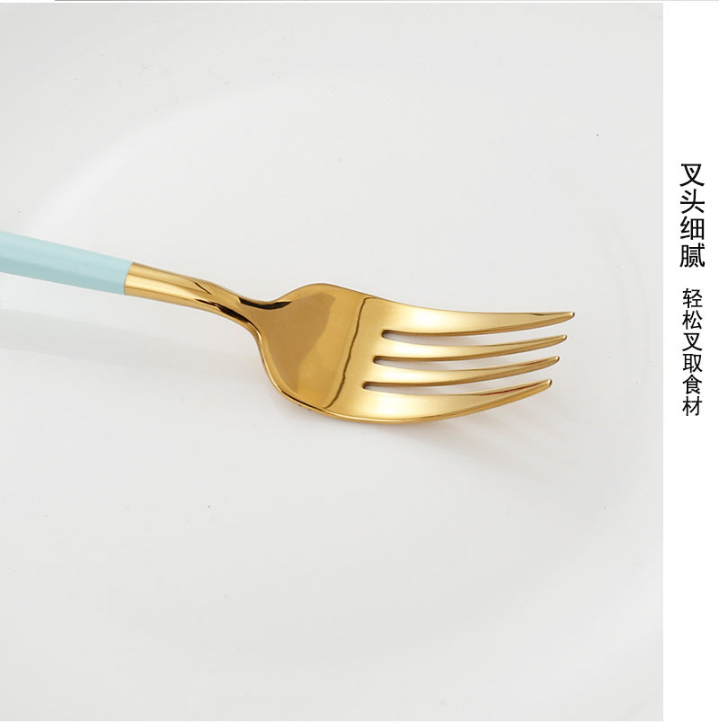 304Stainless Steel Portuguese Tableware Creative Lathe Craft Glossy Mirror Black Gold Round Spoon Dessert Spoon Fork