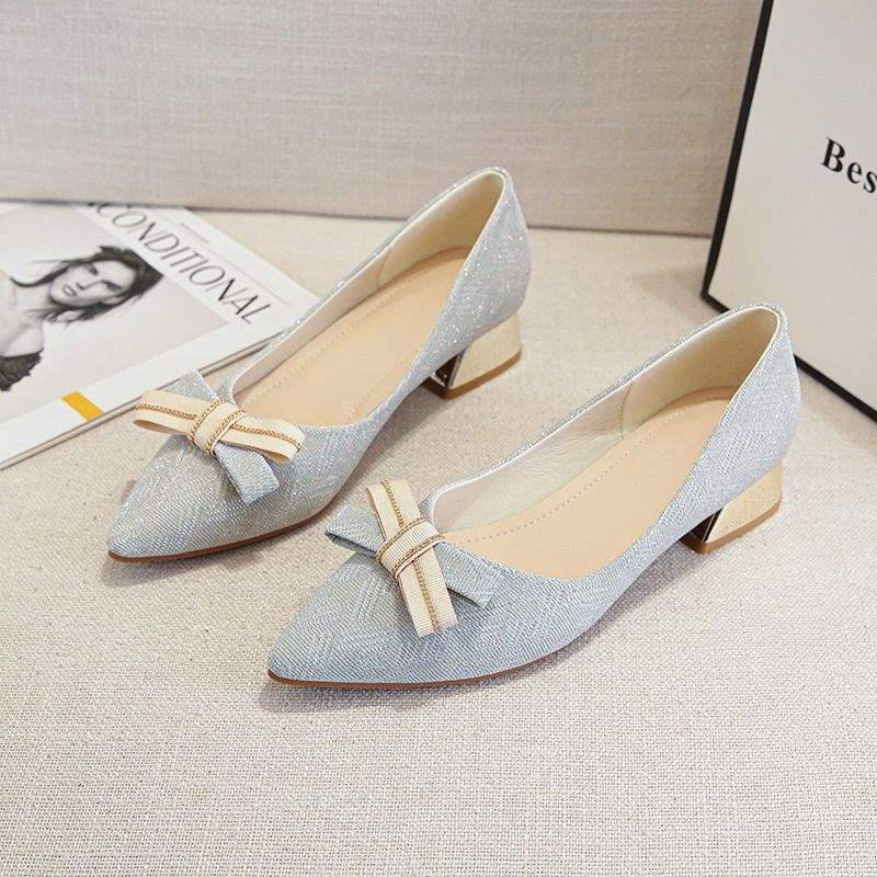 Elegant Chunky Heel Soft Sole Slip-On Fairy Gentle Shoes French Style Chunky Heel Pointed Toe Shallow Mouth Shoes Pair with Dress Versatile