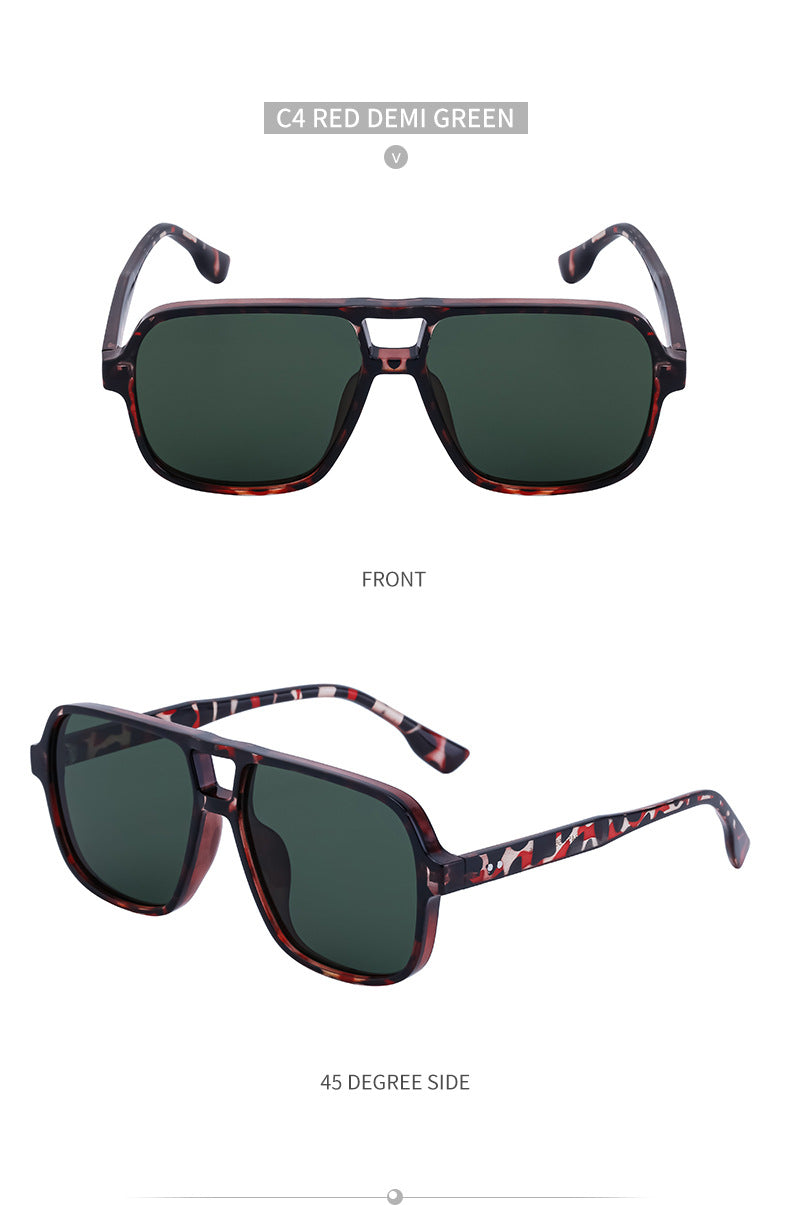 European and American Retro Double Bridge Sunglasses for Men, Large Frame Driving Sunglasses, Men's Outdoor Hiking Sun Protection Glasses shades