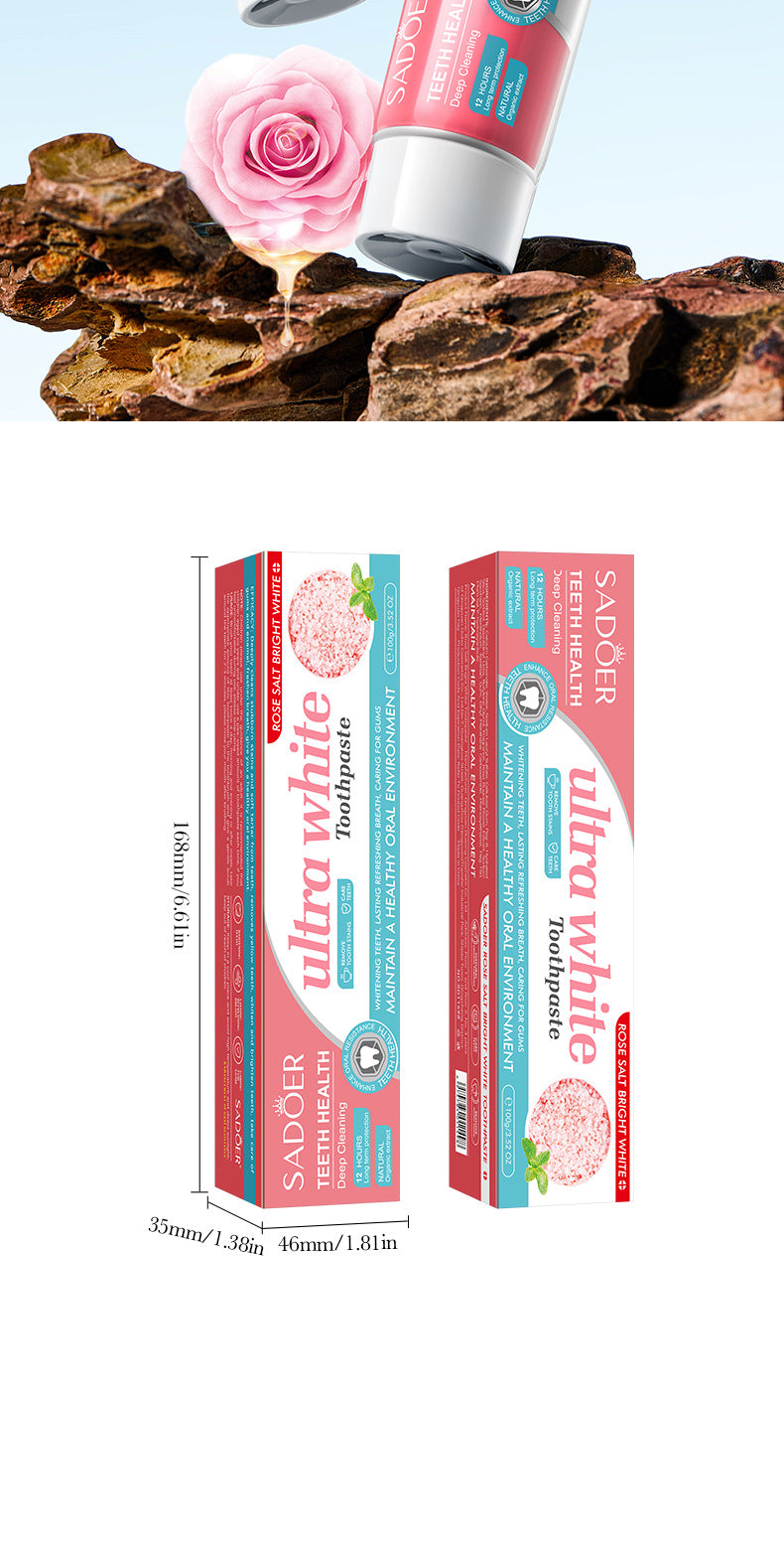 Rose Salt Brightening Stain Removal Toothpaste SADOER Oral Teeth Gum Care Plant-Based Toothpaste  Wholesale