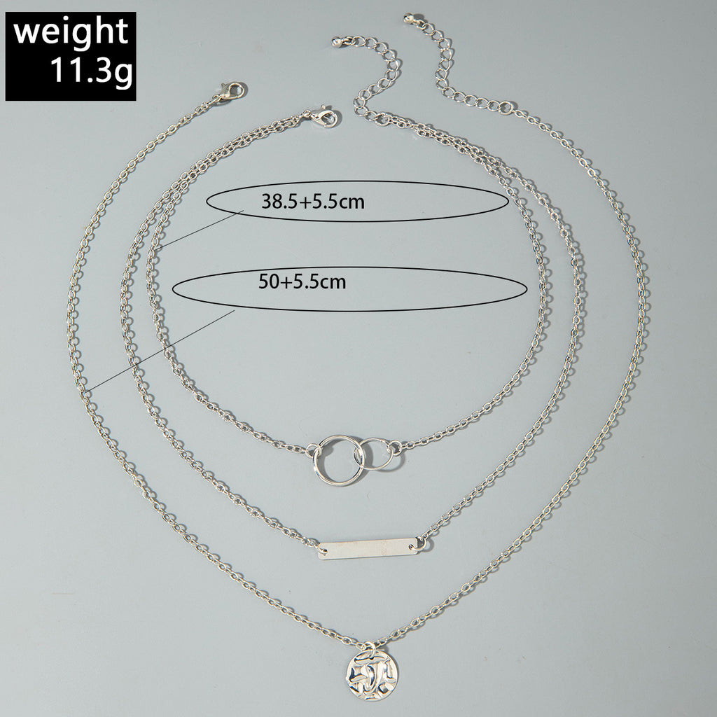 European and American Fashion Collarbone Chain Round Pendant Tassel Multi-layer Stacking Necklace Layered One-word Necklace3Set