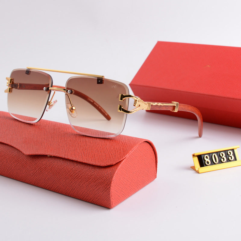 2025New style wood grain white-tipped sunglasses for women Men's double bridge edge-cutting sun protection sunglasses Hot-Selling Glasses