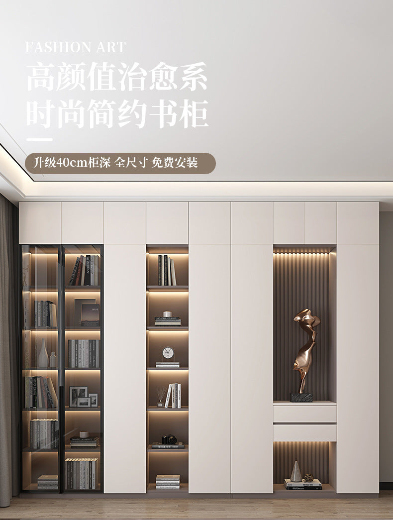Heightened Solid Wood Bookcase with Glass Doors, Floor-standing Home-use Six-door Bookcase, High-end Storage Cabinet for Home Bedroom and Study Room